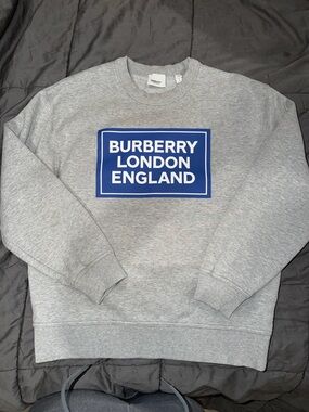Burberry Grey Crewneck Sweatshirt with Blue Trim